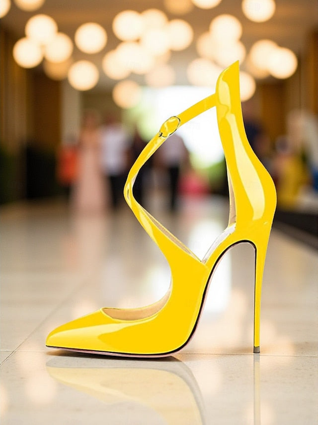 Stiletto Women's Patent Strappy Heels - Purple Leather