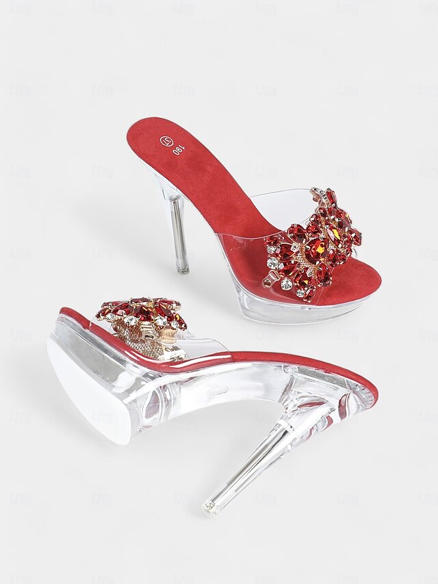 Clear – Women's Rhinestone Platform Heels Embellished