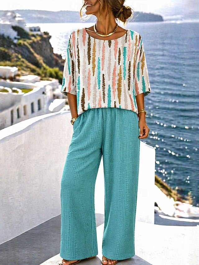 Women's Pants Sets Half Sleeve Crew Neck Round Neck Graphic