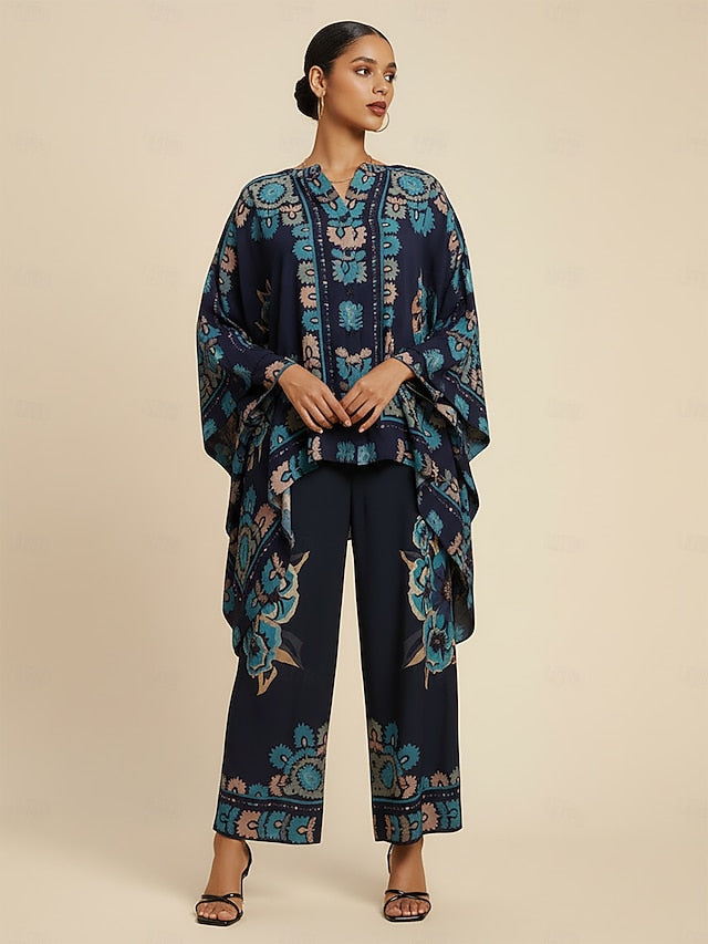 Women's Blouse Chiffon Ethnic Floral Placement Hawaiian