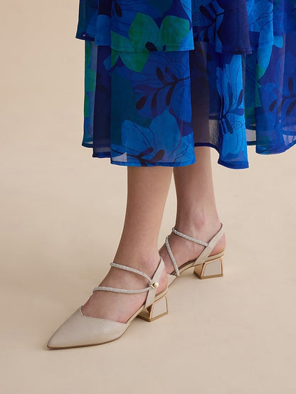 Toe with Slingback Women's Heels Rhinestone Pointed Elegant