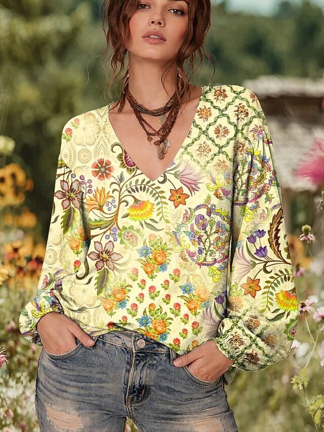 Women's Blouse Print Floral Graphic Elegant Bohemia Vintage