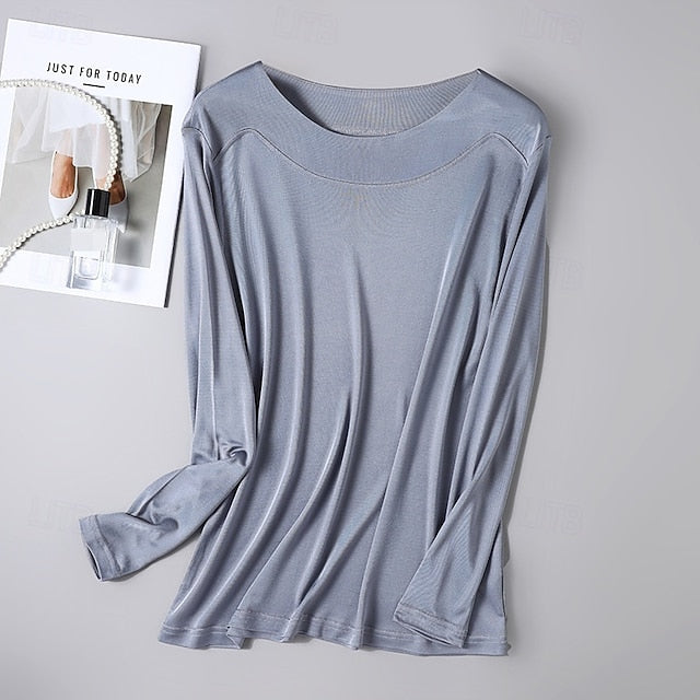 Women's Silk Blouse Plain Dressy Tops Elegant Stylish Long