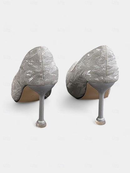 Heels Champagne Stiletto Glitter Toe Women's Pointed with