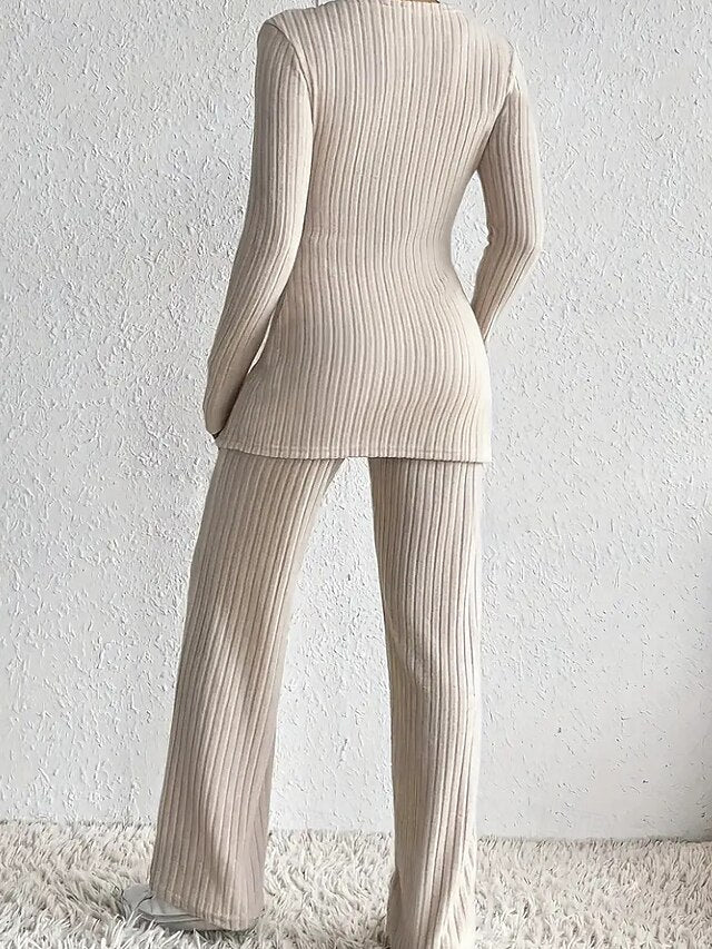Women's Blouse Pants Sets Bolero Top Long Sleeve V Neck