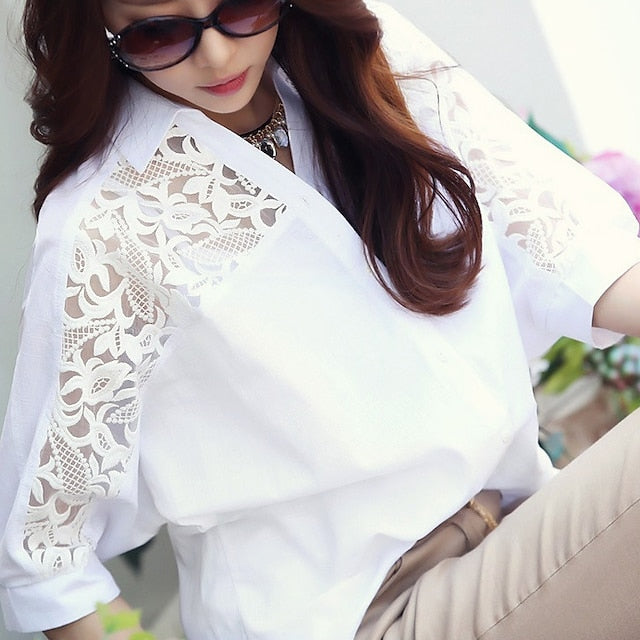 Women's Shirt Lace Shirt Blouse Eyelet top Lace Patchwork
