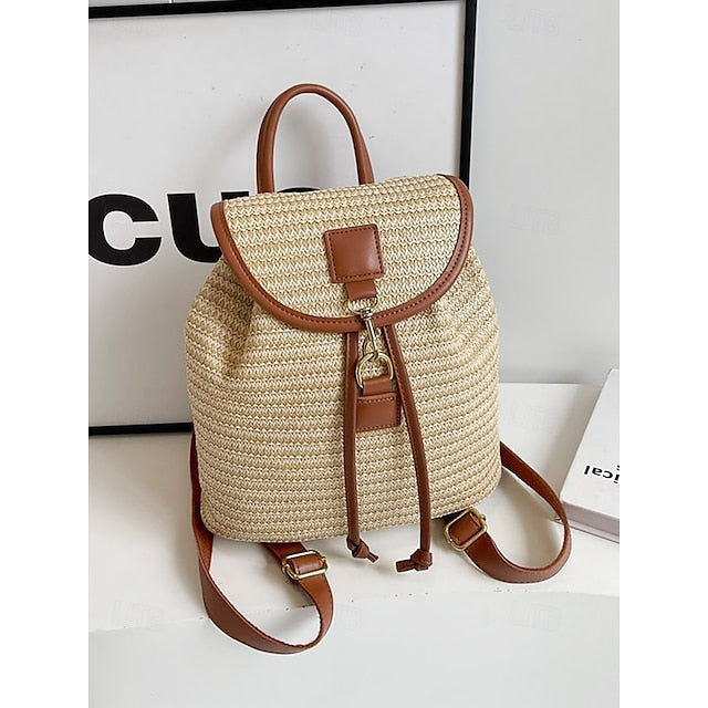 Straw Rattan Women with Bag Woven – Boho for Backpack Travel