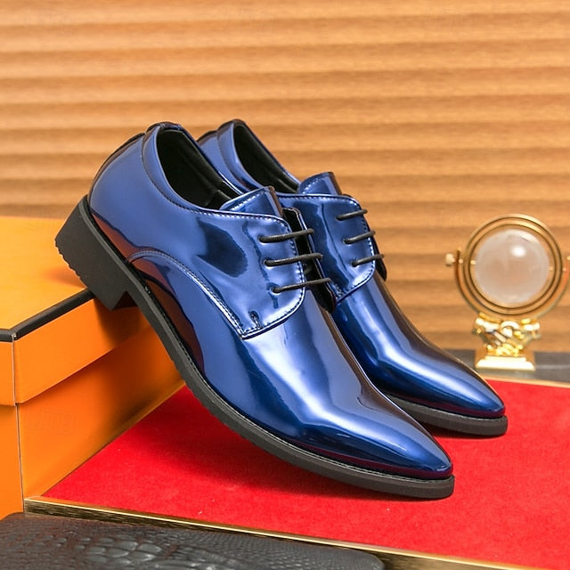 Leather Patent for – Formal Lace-Up Men Glossy Shoes Green