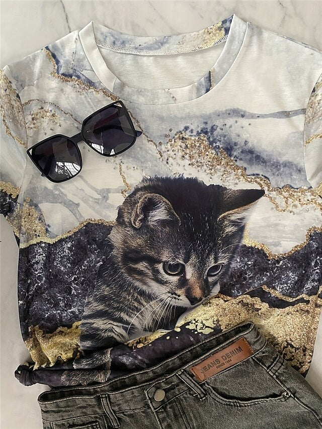 Women's T Shirt Casual Print Short Sleeve Regular Tops