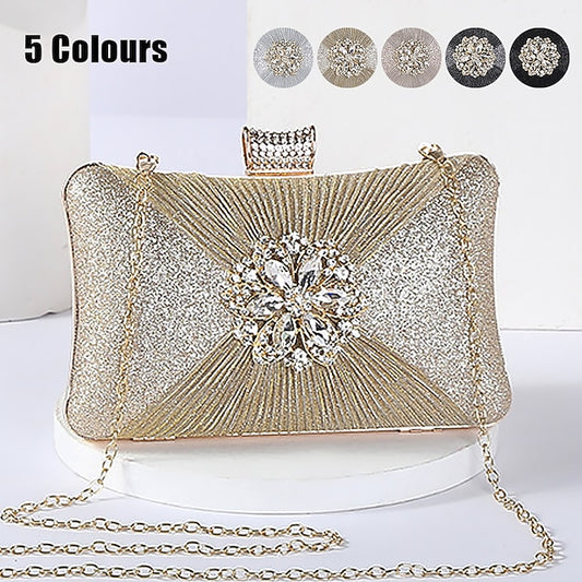Elegant with Clutch Bag Gold Women's Chain Strap Rhinestone