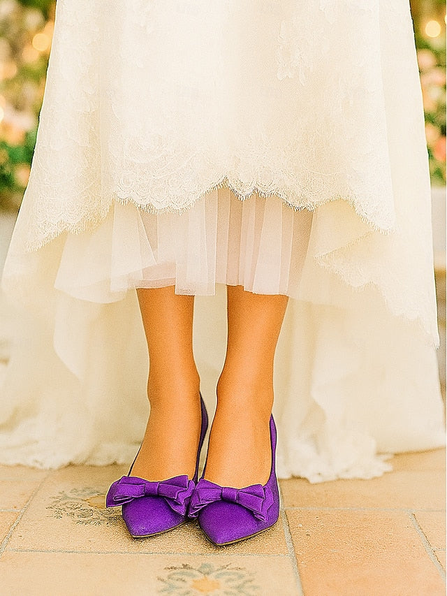 - Bow Satin Flats Women's Pointed Toe Green Elegant