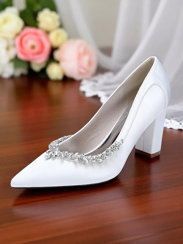 Pumps Block Pink Heel Wedding Women's Satin