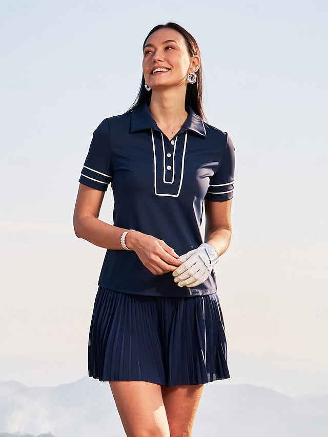Women's Golf Polo Shirt Navy Blue Rose Red Short Sleeve UV