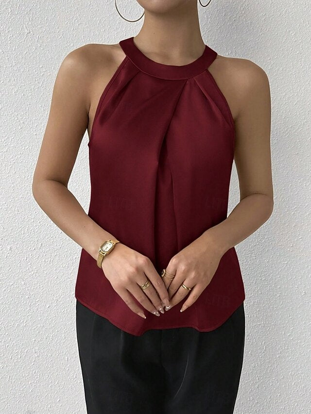 Women's Elegant Satin Top Satin Shirt Camp Collar Shirt