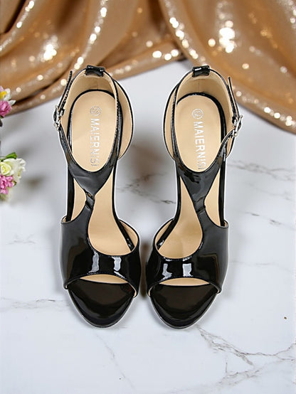 Women's Heels - Leather Strappy Open Red Stiletto Patent