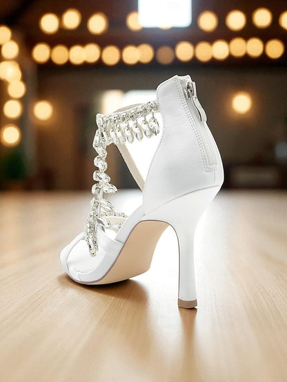 Sandals with Rhinestone White Strappy High Heel Women's