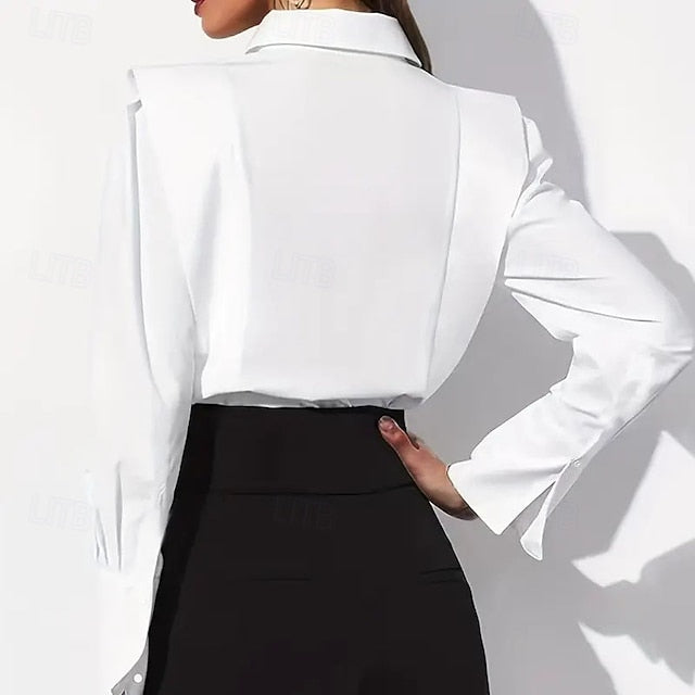 Women's Long Sleeve Blouse Shirt Elegant Button-up Collar