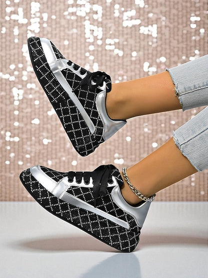 - Women's Quilted Silver Rhinestone Black and Sneakers