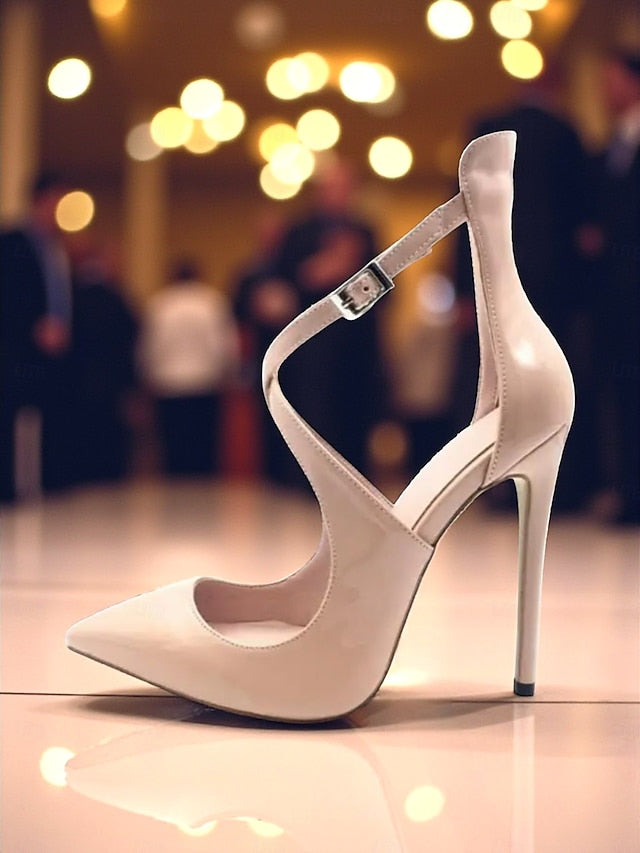 Stiletto Women's Patent Strappy Heels - Purple Leather