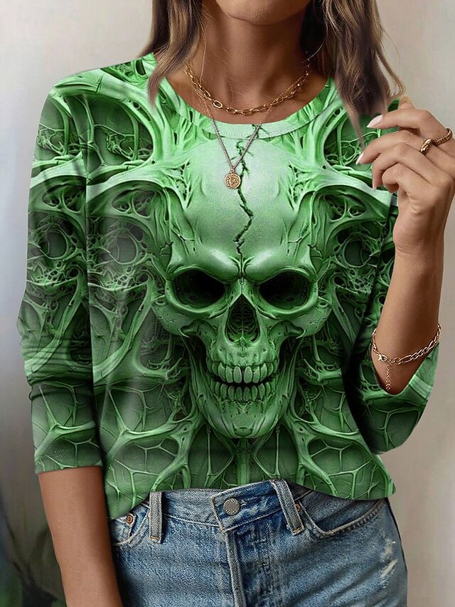 Women's T Shirt Skulls Graphic Vintage Fashion Stylish Long