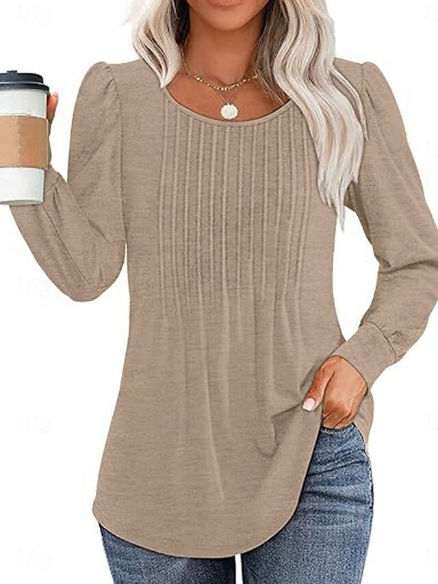 Women's Shirt Blouse Ruched Solid Color Basic Casual Long