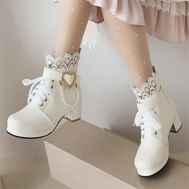 Wedding Shoes Women's Boots Lace-Up White Ankle – Bridal