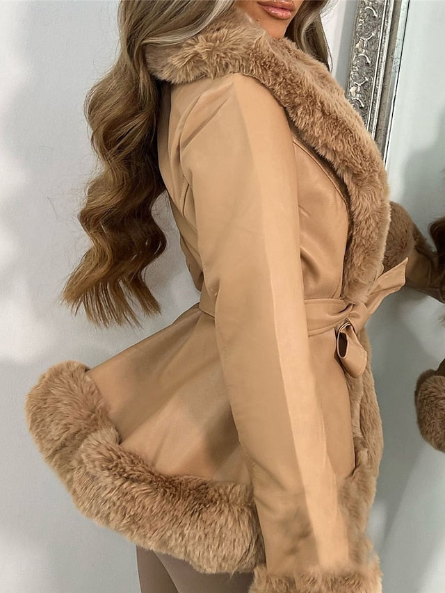 Jacket Warm Leather Breathable Faux Women's Fur Collar