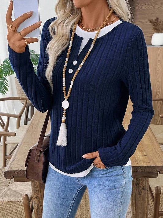 Women's Blouse Patchwork Buttons Solid Color Stylish Casual