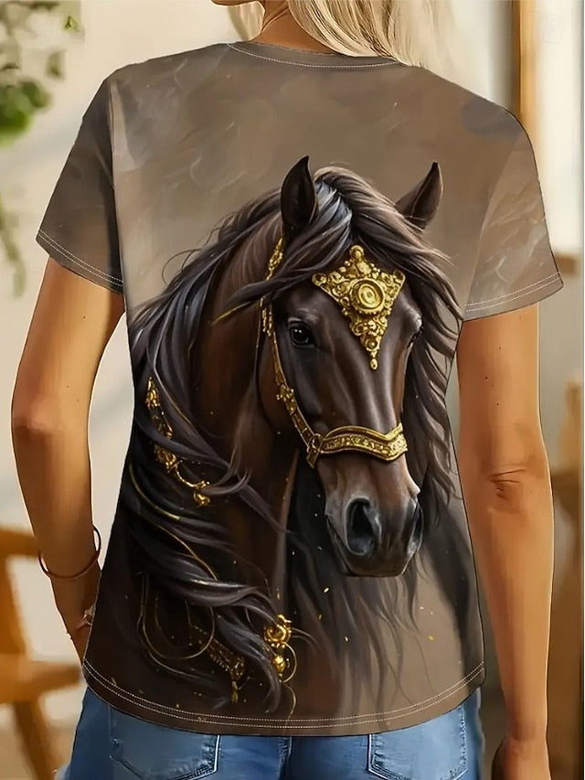 Women's T Shirt Print Graphic Animal Horse Vintage Fashion