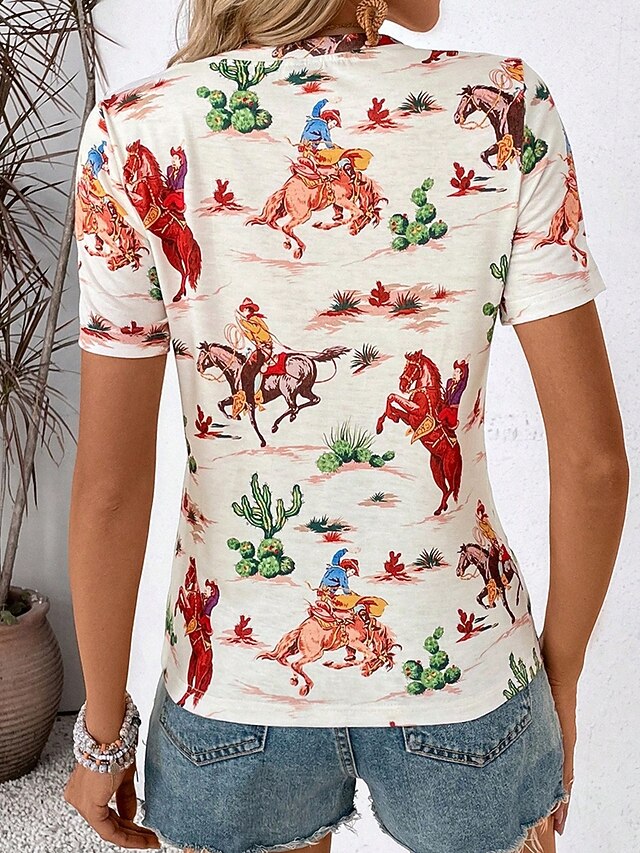 Women's T Shirt Print Horse Casual Short Sleeve Round Neck
