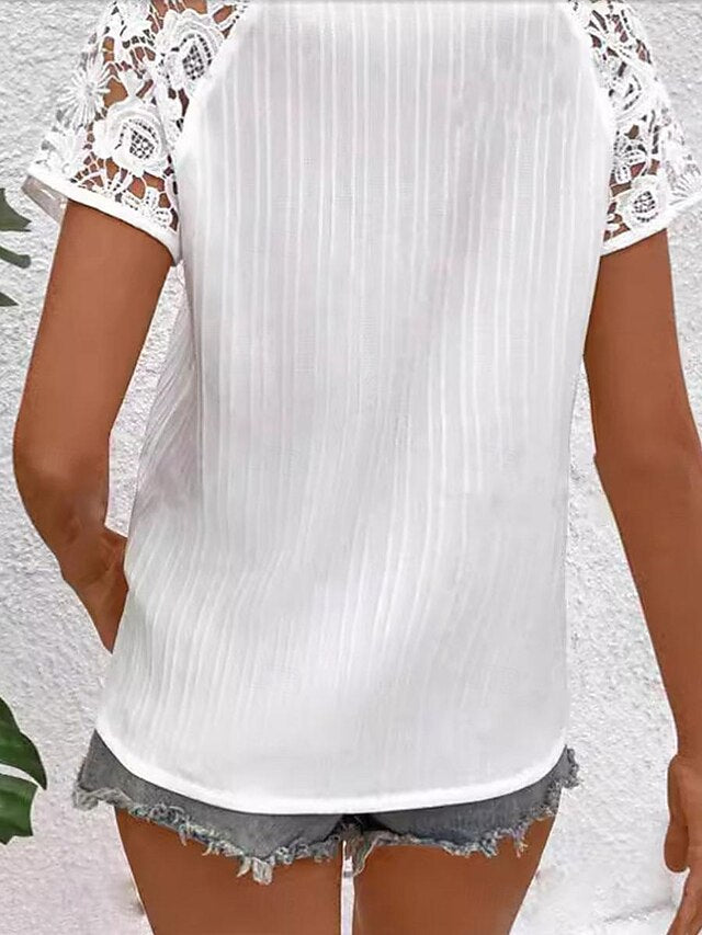 Women's White Elegant Lace Tops Eyelet Blouse Daily Stylish