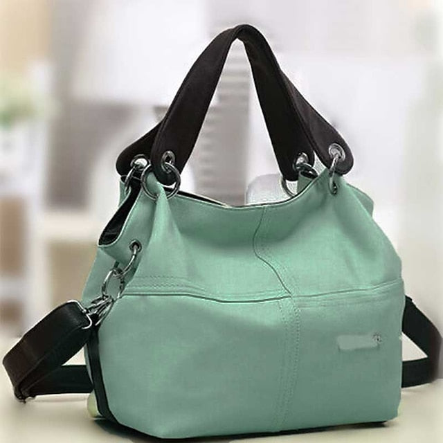 Casual Handbag with Canvas Leather Straps – Women's