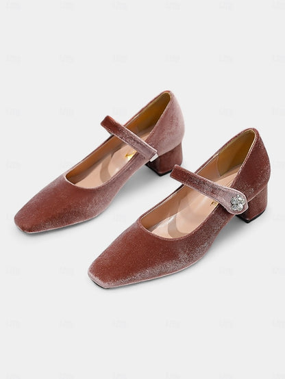 Block Green Pumps - Women's Square Mary Velvet Jane Toe