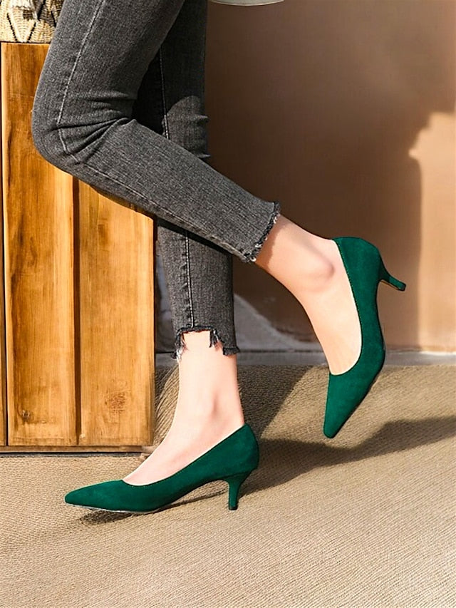 with Green Pointed-Toe Women's Kitten Suede Emerald Pumps