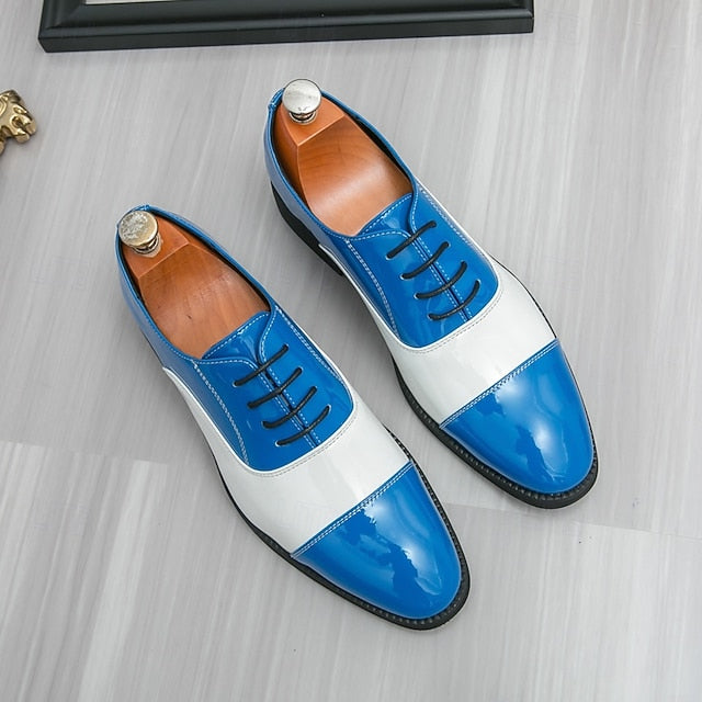 Shoes Blue Polished and with Men's Oxford White