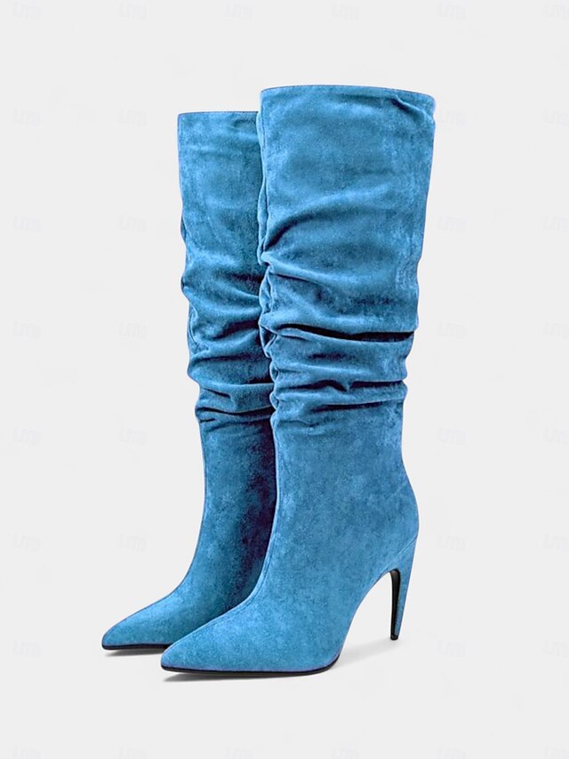 Pointed Green Women's Toe Slouch Knee - Velvet High Boots