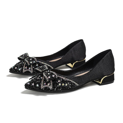 Bow Glitter with Flats - Women's Detail Rhinestone Elegant