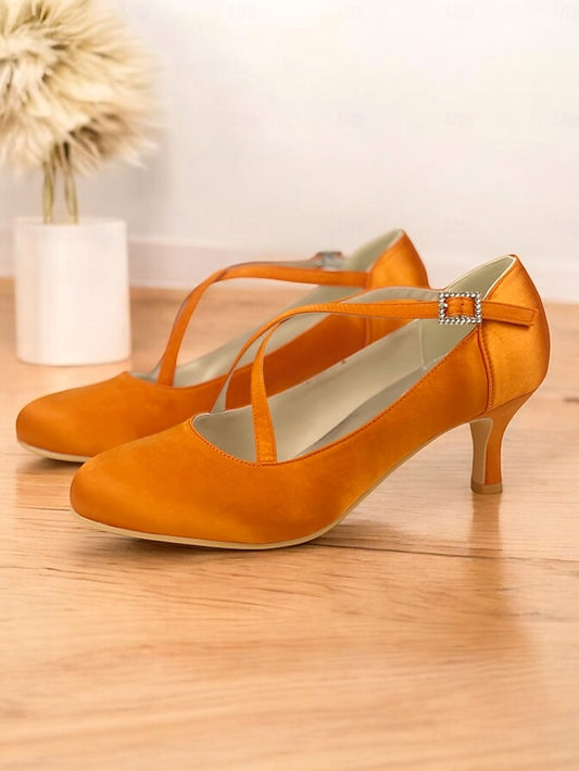 Cross-Strap Buckle Elegant – Satin Rhinestone with Heels White