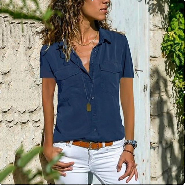 Women's Blouse Pocket Solid Colored Daily Shirt Collar