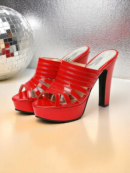 Mule Platform Women's Heels White Strappy - Open-Toe