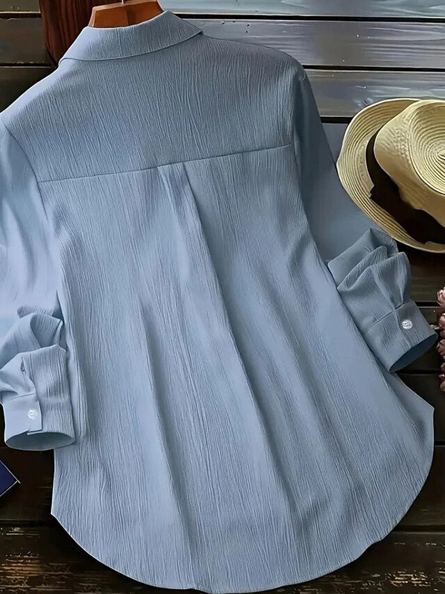 Women's Shirt Blouse Pocket Buttons Asymmetric Hem Plain