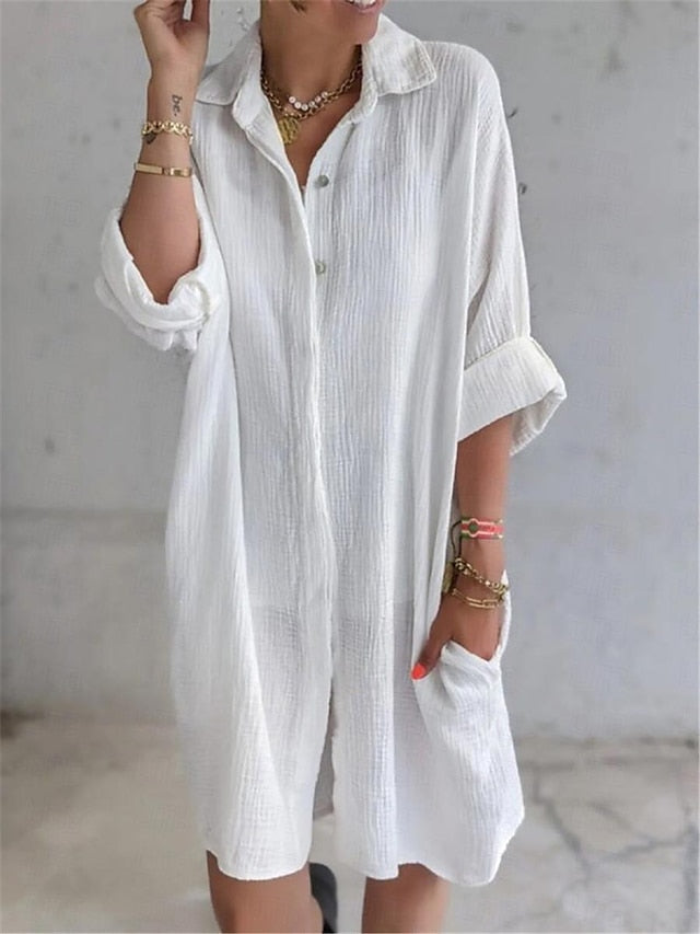 Women's White Navy Blue Summer Spring Fall Mini Dress White