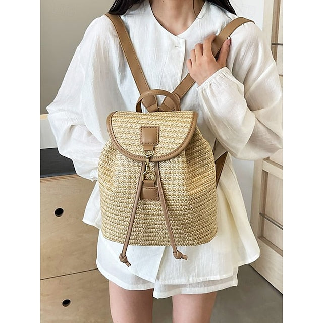 Straw Rattan Women with Bag Woven – Boho for Backpack Travel