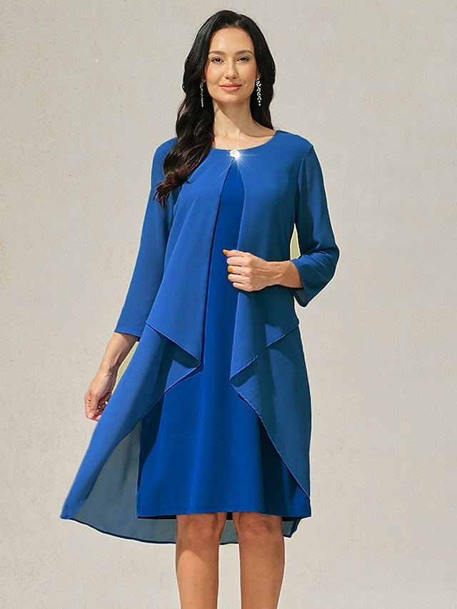 Women's Evening Dress Cape Sleeve Knee-Length Elegant Green