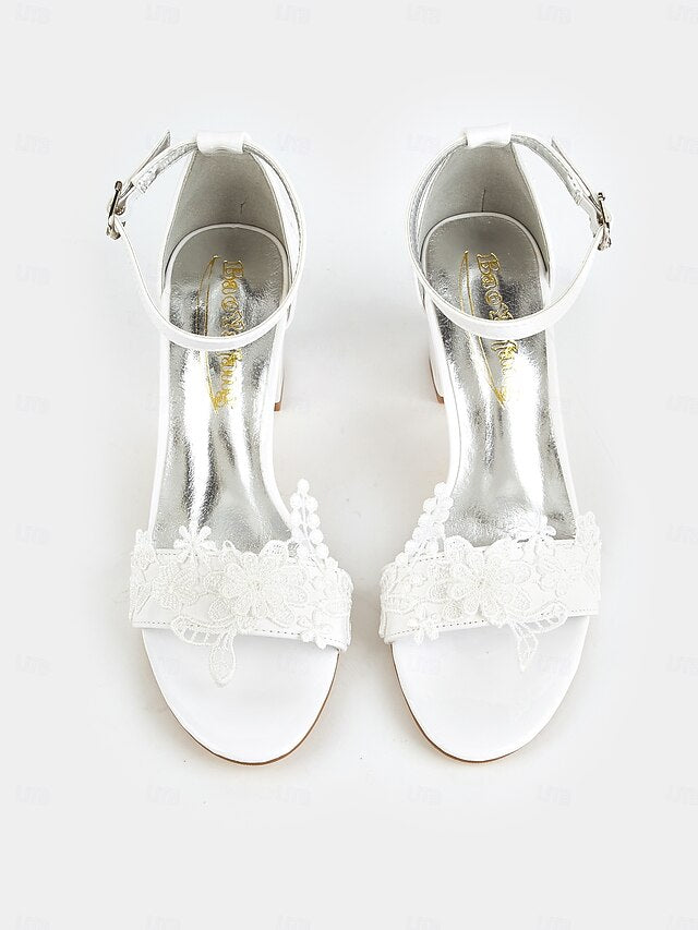 Bridal White for Lace with - Open-Toe Ankle Strap Heels Women