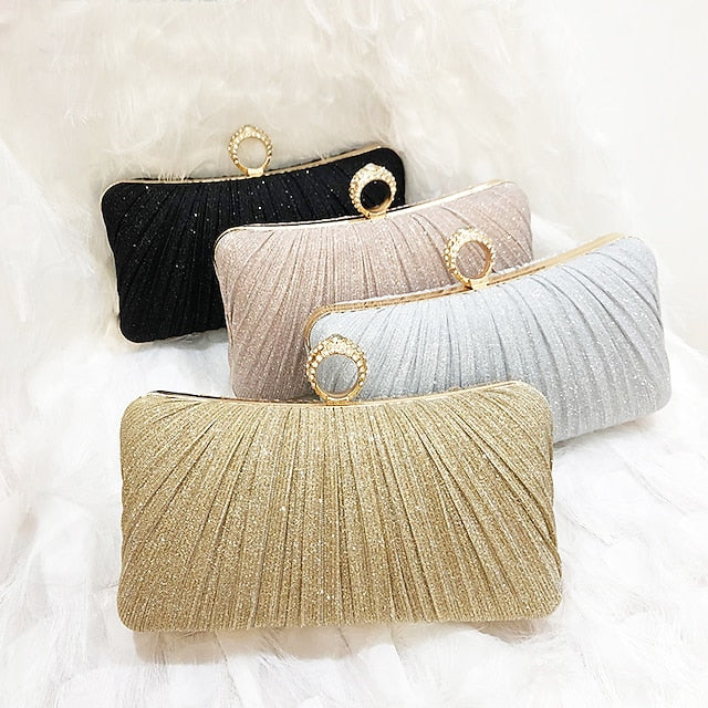 Bag Ring Glitter with Elegant Rhinestone Gold Clutch Evening
