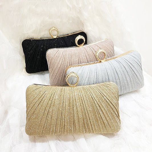 Bag Ring Glitter with Elegant Rhinestone Gold Clutch Evening