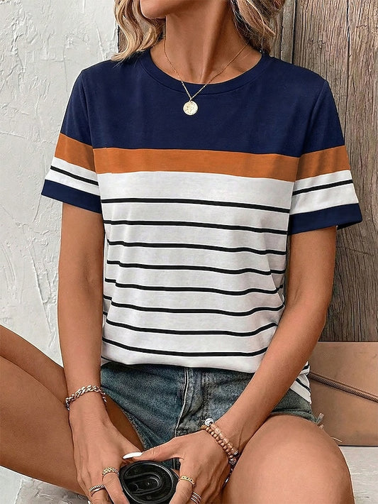 Women's T Shirt Print Graphic Striped Vintage Stylish