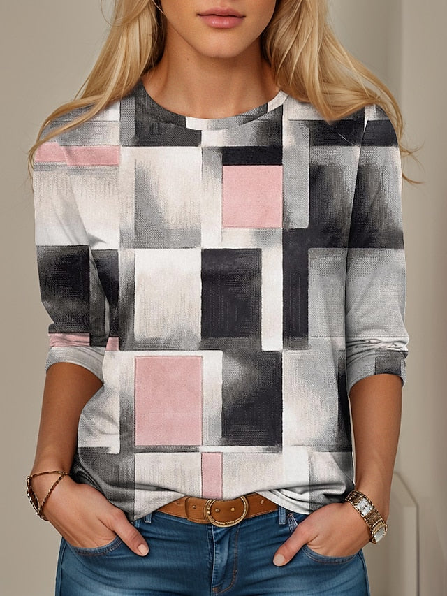 Women's T shirt Crew Neck Long Sleeve Tunic Floral