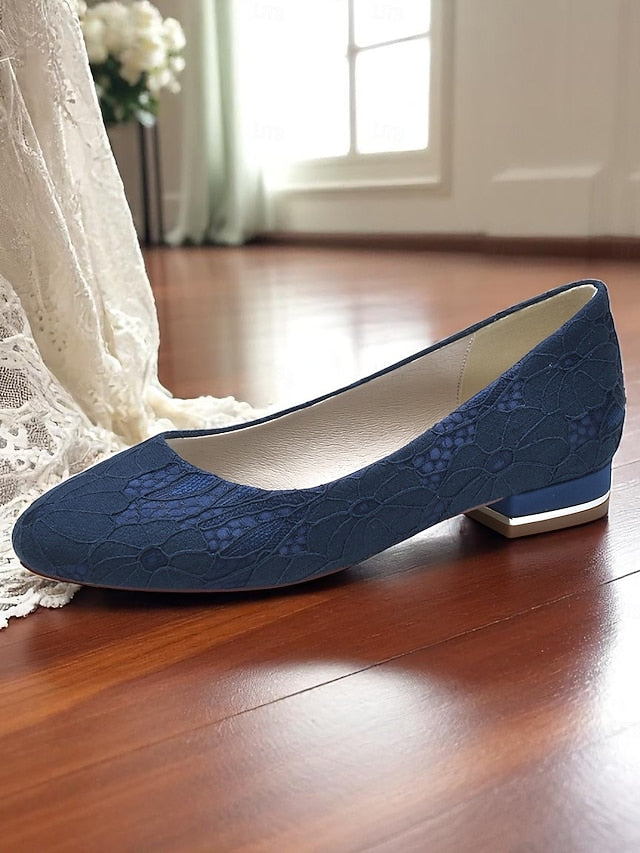 Women's Heel Ivory Low Wedding Lace Flats